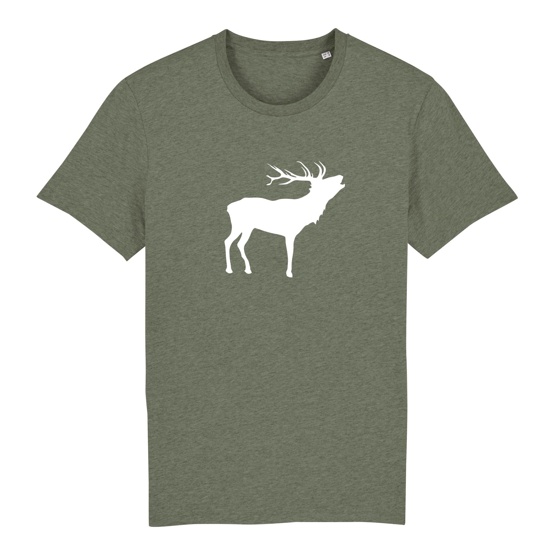 Image of Hauptner Jagd T-Shirt Wildmotiv - Hirsch - Mid Heather Khaki - bei Hauptner Jagd