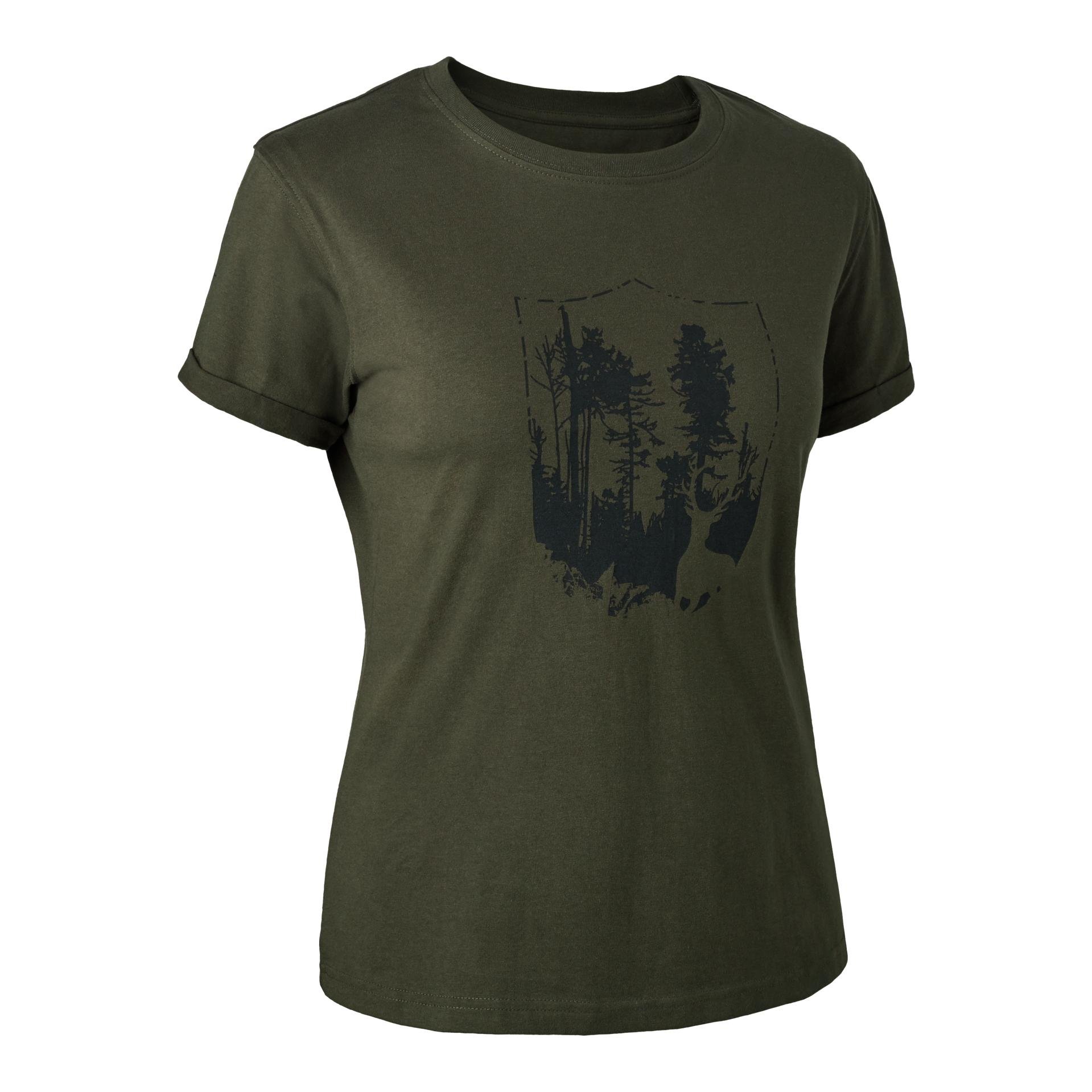 Image of Damen T-Shirt mit Deerhunter shield - Bark Green bei Hauptner Jagd