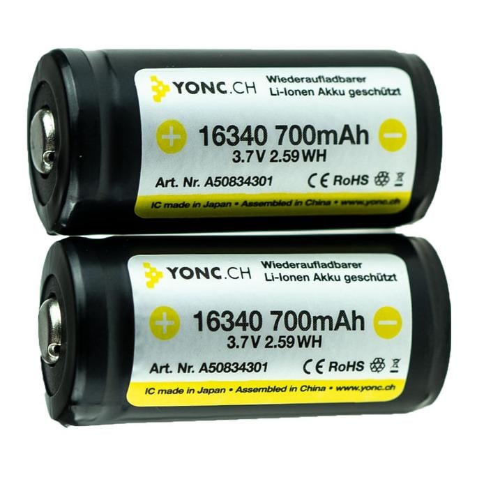 Image of YONC RCR123A / 16340 Li-Ionen Akku mit 700 mAh 2 Stk. - Schwarz - bei Hauptner Jagd